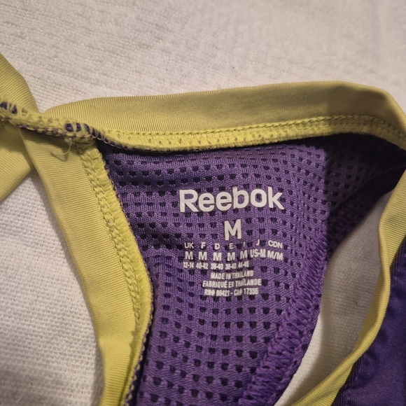 Reebok women's Medium purple with lime trim tank top, shelf bra VGUC - Picture 3 of 7
